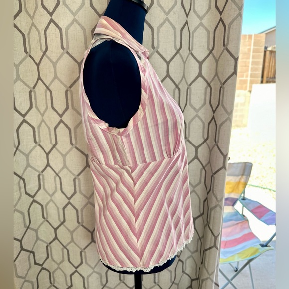 NEW! Parallel Pink & White Striped Sleeveless Button Down Blouse - Picture 7 of 13